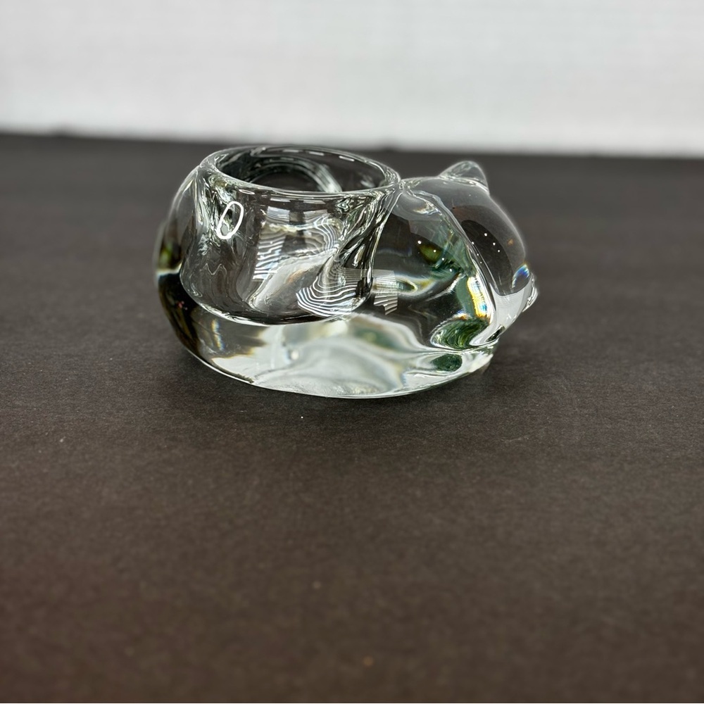 Vintage Indiana Glass Crystal Clear Sleeping Cat Votive Candle Tea Light Holder - Picture 3 of 8